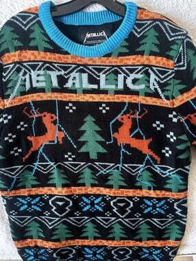 Metallica 2017 Christmas Knit Ugly Sweater with Reindeer and Tree Pattern - L